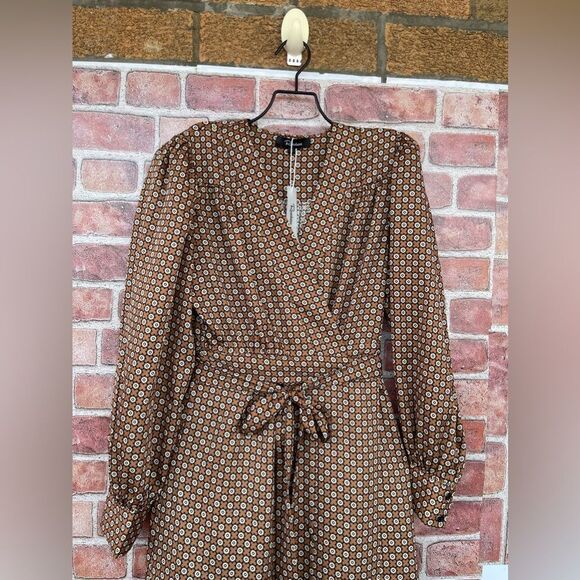 ROSEDRESS VINTAGE FLORAL PRINTED LONG SLEEVE RUFFLE WRAP MIDI DRESS - COFFEE L - Picture 9 of 17